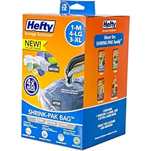 Hefty Shrink-Pak Vacuum Seal Bags, 1 Medium, 4 Large and 3 X-Large Bags