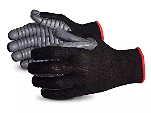 Superior S10VIB Vibrastop Nylon Anti Vibration Full Finger String Knit Glove with Anti-Vibe Chloroprene Coated Palm, Work, 7 Gauge Thickness, Large, Black (Pack of 1 Pair)