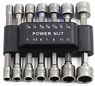 14 PCS Quick-Change Power Nut Driver Bit Set,Electronic 3/16" 1/4" 9/32" 5/16" 11/32" 3/8" 7/16" 5,5.5,6,7,8,10,12mm He-Shank Socket Adapter,Made by Forged and hardened Chrome Vanadium Steel