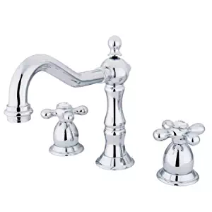 Kingston Brass KS1971AX Heritage Widespread Lavatory Faucet with Metal Cross Handle, Polished Chrome