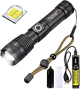 Rechargeable LED Flashlight,XHP50 High Lumens Flashlights 3000 Lumens 5 Modes LED Torch for Camping,Outdoor,Emergency with Rechargeable Battery and USB Charger