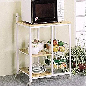 3-shelf Kitchen Cart with 2 Storage Compartments Natural Brown and White