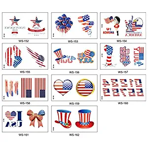 4th of July Decorations Temporary Tattoos 32 styles - Labor Day, America, Memorial Day, Independence Day, Red White and Blue Party Supplies, Fourth of July, USA