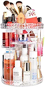 V-HANVER Acrylic Makeup Organizer, Cosmetic Storage and Vanity Perfume Organizers in Countertop Bathroom Dresser, 360 Rotating Makeup Holder Stand for Beauty Caddy Skincare & Clear & Diamond Pattern