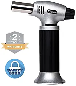 Culinary Torch Kitchen Butane Lighter - Chef Cooking Torch Refillable Adjustable Flame Lighter with Safety Lock for DIY, Creme, Brulee, BBQ and Baking, Butane Gas Not Included