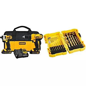 DEWALT DCK240C2 20v Lithium Drill Driver/Impact Combo Kit (1.3Ah) with Titanium Speed Tip Drill Bit Set