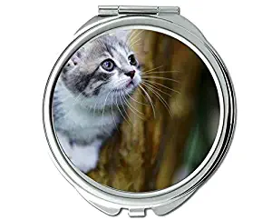 Mirror,makeup mirror,Baby Animal Kitten Pet Cat mirror for Men/Women,1 X 2X Magnifying