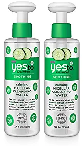 Yes to Cucumbers Calming Micellar Cleansing Water (Pack of 2) with Aloe Leaf Juice, Cucumber Fruit Extract, and Witch Hazel, 7.77 fl. oz.