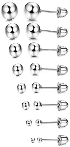 Udalyn 8 Pairs Stainless Steel Ball Earrings Studs Screw Backs Ear Cartilage Earrings for Women Men 1.5-7mm