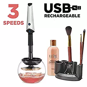 Luxe Makeup Brush Cleaner - with USB Charging Station, Instantly Wash and Dry Your Make up Brushes with 3 Adjustable Speeds Bonus 5oz Cleaning Solution Included