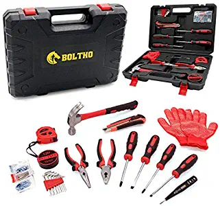 BOLTHO 61-Piece Home Repair Tool Set - General Household Hand Tool Kit with Plastic Toolbox Storage Case