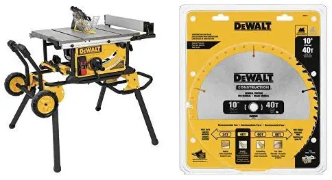 DEWALT (DWE7491RS) 10-Inch Table Saw with 32-1/2-Inch Rip Capacity + DEWALT DW3114 10-Inch 40 Tooth ATB Thin Kerf Saw Blade