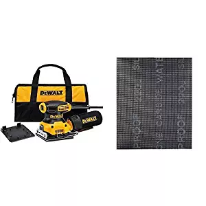 DEWALT DWE6411K 1/4 Sheet Palm Grip Sander Kit with DEWALT DWAM4323 120 Grit Mesh Sheet (5 Sheets), 1/4"