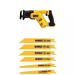 DEWALT DCS387B 20-volt MAX Compact Reciprocating Saw with Tool w/ DW4856 Metal/Woodcutting Reciprocating Saw Blade Set, 6-Piece