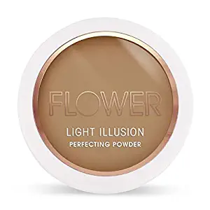 Flower Beauty Light Illusion Perfecting Powder - Pressed Powder Face Makeup, Buildable Medium Coverage with Blurring Pigments, Includes Mirror & Sponge (Mocha)