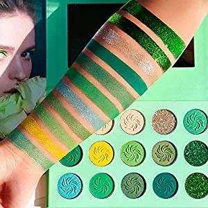 Avocado Green Eyeshadow Palette DE'LANCI 15 Color Bright Eye Shadow Matte Shimmer Glitter Highly Pigmented Vegan Makeup Eye Shadow Powder Long Lasting Waterproof Cosmetic Eye Shadow Palette