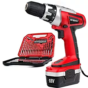 Hi-Spec 18 V Pro Combo Cordless Drill Driver with 1000 mAh Ni-MH Battery, 17 Position Keyless Clutch, Variable Speed Switch & 30 Piece Drill and Screwdriver Bit Accessory Set in Compact Storage Case