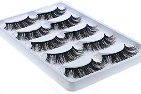 3D Real Mink False Eyelashes LASGOOS Siberian Cruelty-free Luxurious Messy Fake Eye Lashes Makeup 5 Pairs/Box (W09-5Pairs)