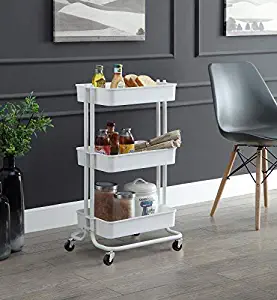 SunnyPoint 3 Tier Office, Kitchen, and LivingRoom Plastic Basket Rolling Utility Cart with 2.5