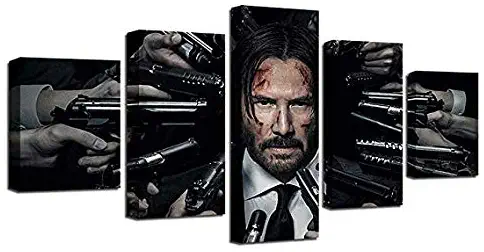 LSHOME Canvas Wall Art John Wick 2 Movie Keanu Reeves 5 Panels Poster for Home Office Decor Gift Stretched and Framed Ready to Hang,20x352+20x452+20x551