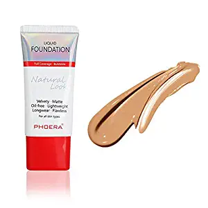 New PHOERA Face Foundation MKYUHP Naturally Liquid Foundation Full Coverage Perfect New 38ml Matte Oil-Control Concealer 12 Colors Optional, Totally New Package Great Choice 105