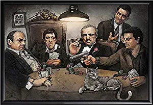 Gangsters Playing Poker Poster Framed (Black) Size 24x36