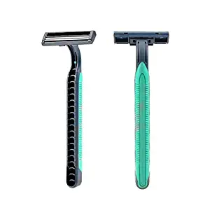 Disposable razors, twin blade razor, green plastic handle, carbon steel blade, individually wrapped for Hotel Travel (100 pieces)