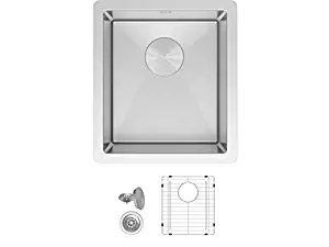ZUHNE Modena 15 x 17 Inch Wet Bar, Small Prep, RV and Utility Kitchen Sink Undermount Single Bowl 16 Gauge Stainless Steel W. Scratch Protector Grate and Drain Strainer, Fits 18" Cabinet