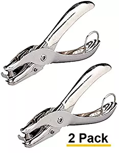 1InTheOffice Ticket 1-Hole Puncher - Single Hole Punch - Metal Hole Punchers - One Hole Puncher Heavy Duty - 5 Sheet Capacity, Silver (2 Pack)