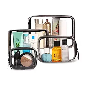 Clear Makeup Bags, 4pcs Cosmetic Makeup Bags Set TSA Approved Transparent Travel Toiletry Bag Waterproof Leakproof Carry On Airport Airline Cosmetic Organizer Pouch with Zipper for Women Men