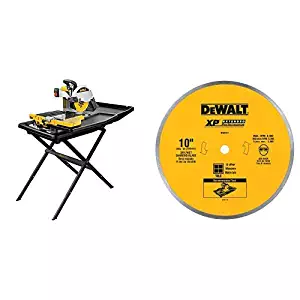 DEWALT D24000S Heavy-Duty 10-inch Wet Tile Saw with Stand with DEWALT DW4761 10-Inch Wet Cutting Continuous Rim Saw Blade with 5/8-Inch Arbor for Ceramic or Tile