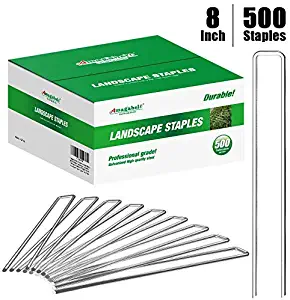 Amagabeli 8 Inch Galvanized Landscape Staples 500 Pack Garden Stakes Heavy-Duty Sod Pins Anti-Rust Fence Stakes for Weed Barrier Fabric Ground Cover Dripper Irrigation Tubing Soaker