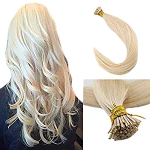 Full Shine Beads Extensions 18 Inch I Tip Hair Extensions Color 60 Platinum Blonde Reheating Hair Keratin Hair Extensions Fusion Hair Straight 0.8 Gram Per Strand 40 Gram 50 Strand