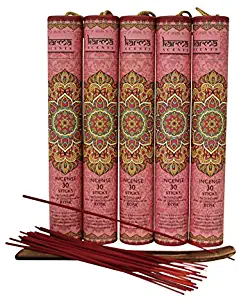 Karma Scents Premium Rose Incense Sticks 5 Set Gift Pack with a Holder in Each Box, Includes 150 Sticks and Five Incense Burners