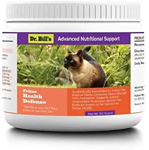 Dr. Bill's Feline Health Defense | Pet Supplement | Pet Health Supplement for Cats| Includes Turmeric, Zinc, Ashwagandha, Milk Thistle, CoQ10, and Bacopa | 60 Grams