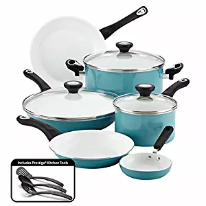 Farberware PURECOOK Ceramic Nonstick Cookware 12-Piece Cookware Set, Aqua