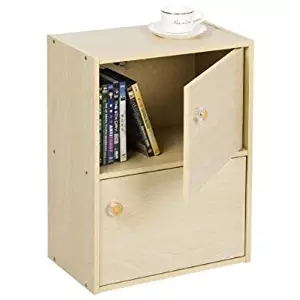 Furinno 11201SBE Pasir 2 Tier Bookcase with 2 Door/Round Handle, Steam Beech