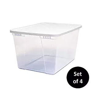 Homz 56 Quart Snaplock Container Clear Storage Bin with Lid, Set of 4, White, 4 Sets