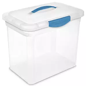 Sterilite 18968606 Large ShowOffs Storage Container Clear Lid & Base with Blue Aquarium Handle & Latches 6 Pack