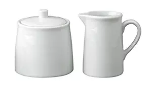 HIC Classic Porcelain Sugar and Creamer Set for Coffee and Tea, White Porcelain Pitcher and Sugar Bowl, 4-ounce, Mini, Service for One