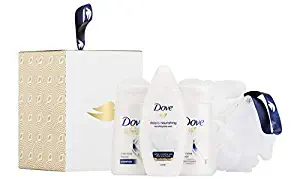 Dove Box of Care Deeply Nourishing 4 Piece Women's Set, Includes Shampoo Conditioner Body Wash and Poof in a Giftable Box