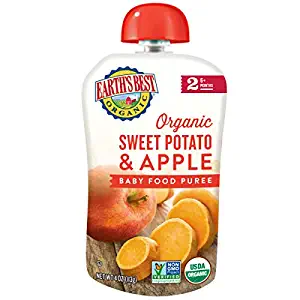 Earth's Best Organic Stage 2, Sweet Potato & Apple, 4 Ounce Pouch (Pack of 12)