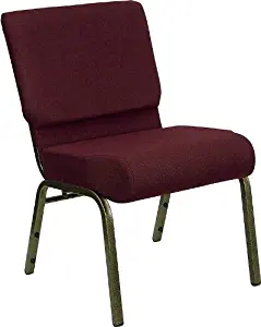 Flash Furniture HERCULES Series 21''W Stacking Church Chair in Burgundy Fabric - Gold Vein Frame